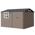 Garvee 8x10 ft Heavy-Duty Metal Storage Shed with Lockable Door & Windows - Galvanized Steel Outdoor Utility Shed with Sloped Roof for Backyard, Garden, Garage, and Patio, Brown
