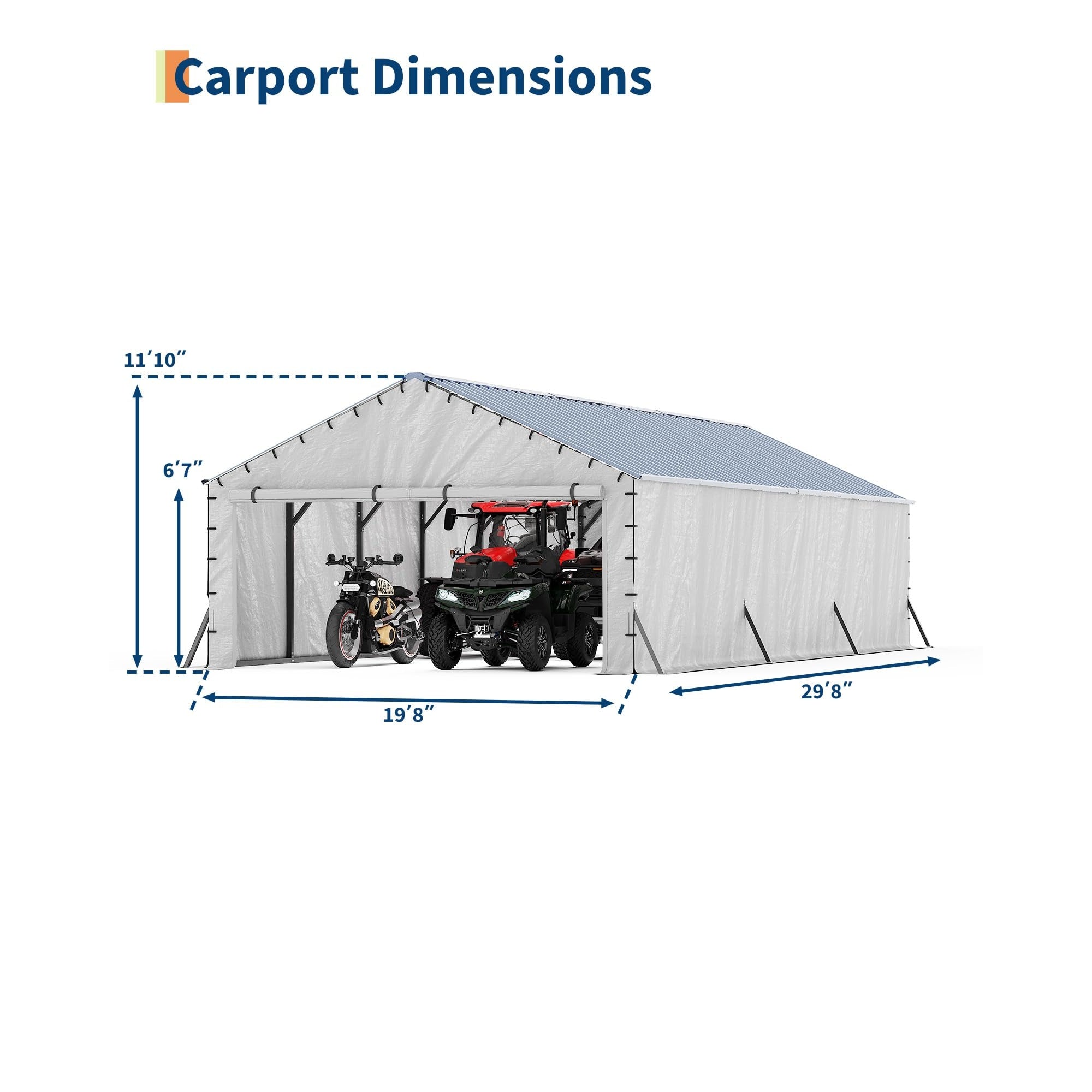 Garvee All-Weather Enclosed Steel Carport Garage – 20x30 FT Vertical Roof Shelter for Multiple Vehicles – Outdoor Storage for Full-Size Pickup Trucks, Boats, Tractors – Size: 20x30FT