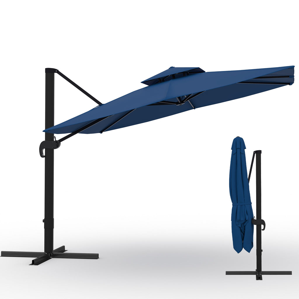 Garvee 10' × 10' Cantilever Patio Umbrella, 360° Rotating Aluminum Offset Umbrella with Adjustable Height, Navy Blue, Base Not Included