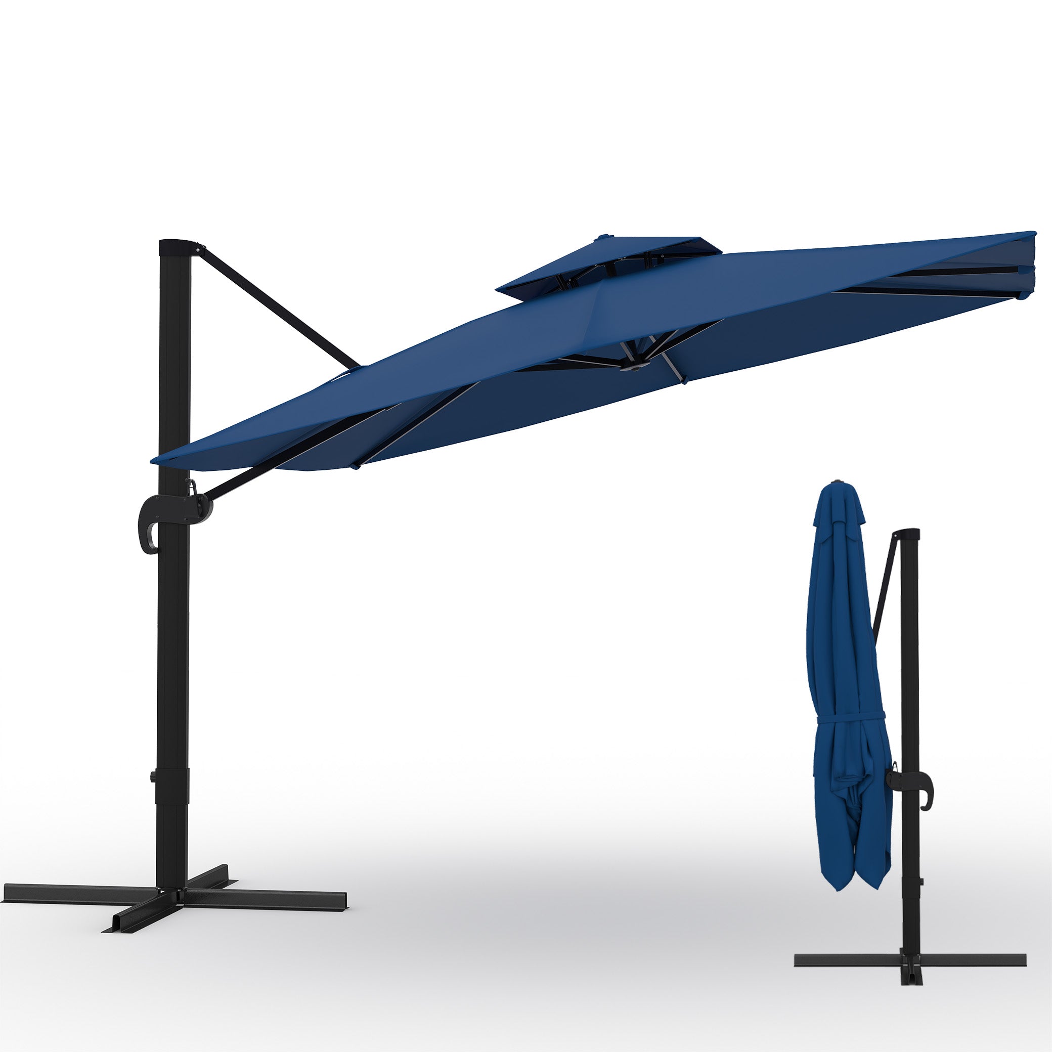 Garvee 10' × 10' Cantilever Patio Umbrella, 360° Rotating Aluminum Offset Umbrella with Adjustable Height, Navy Blue, Base Not Included