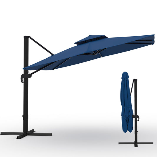 Garvee 10' × 10' Cantilever Patio Umbrella, 360° Rotating Aluminum Offset Umbrella with Adjustable Height, Navy Blue, Base Not Included