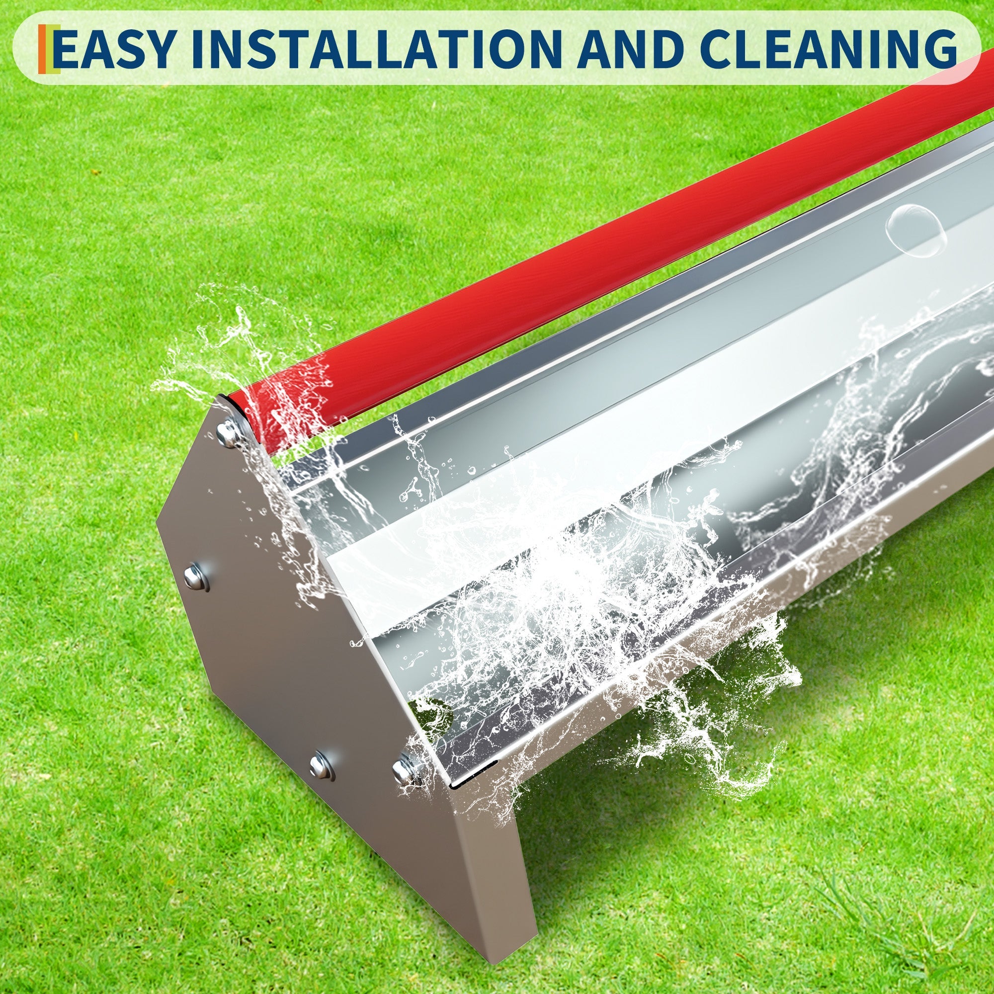 Garvee Large Capacity Galvanized Steel Poultry Feeder Trough – Heavy Duty Metal Construction with Crossbar & Drainage Holes, Easy to Clean, Weatherproof for Chickens, Ducks, Geese, Turkeys, Rabbits, Pigeons, Automatic Feed – Red Gauge (RAL2002)