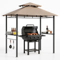 Garvee 8' x 5' Double-Tier Grill Gazebo, Waterproof BBQ Canopy Shelter with Vented Roof, 2 Side Shelves, 5 Hooks, Bottle Opener & UPF 100 UV Protection, Heavy-Duty Outdoor Patio Pavilion, Khaki