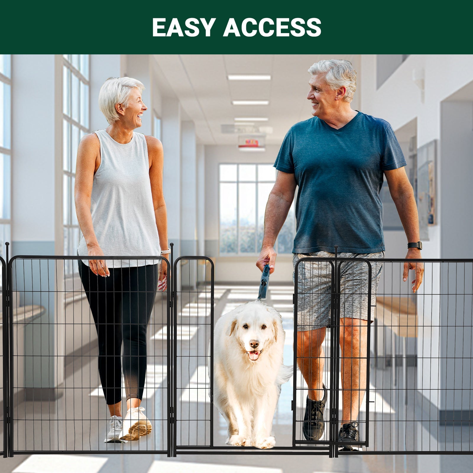 Garvee Dog Playpen, 8 Panels Dog Fence Indoor/Outdoor, Heavy Duty Metal Pet Puppy Exercise Pen, Wide Door Low Threshold, Portable Pet Playpen for Rv Camping Garden Yard, 32"Lx40"H/Panel