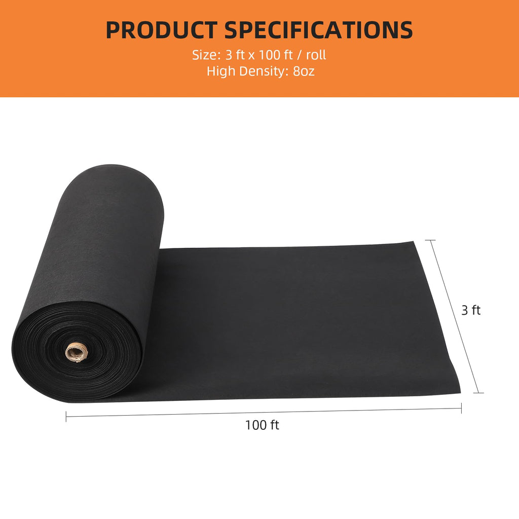 Garvee 3' x 100' Geotextile Landscape Fabric, 8oz Non-Woven PP Drainage Fabric with 350N Strength & 440N Load for Driveway French Drains