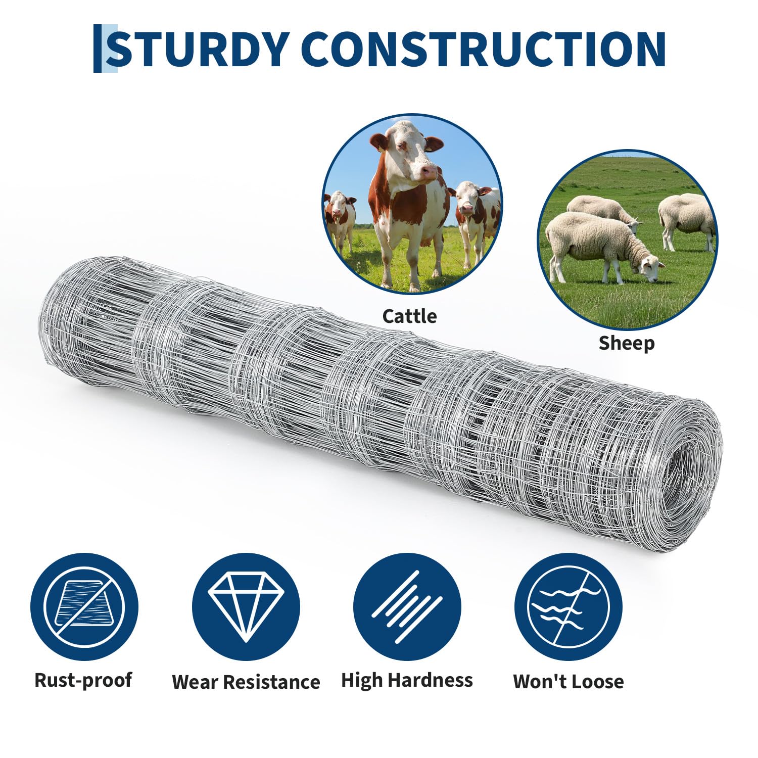 Garvee Farm Fence 4x164 ft, High Strength Galvanized Cattle Fence, Heavy Zinc Coating Wire Fence for Hog, Deer, Goat, Sheep, Weather Resistance, Perfect for Livestock, Animal, Yard, Garden Pr