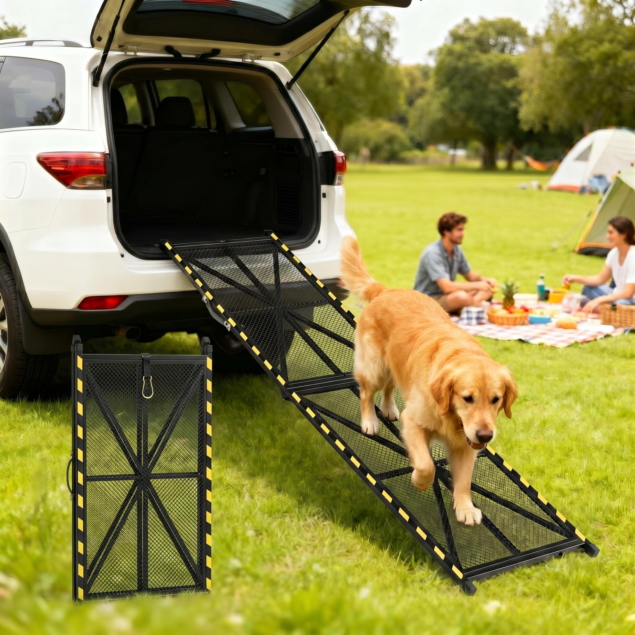 Garvee Upgraded Heavy Duty Steel Dog Ramp for Cars, 75"x17" Folding Pet Ramp for Large Dogs with Non-Slip Surface Portable Dog Car Ramp for SUV Car, RVs & Truck, Outdoor Dog Ramp Up to 300 LBS