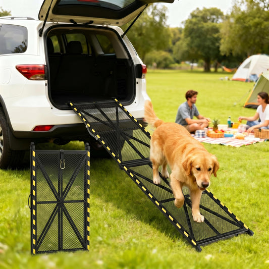 Garvee Upgraded Heavy Duty Steel Dog Ramp for Cars, 75"x17" Folding Pet Ramp for Large Dogs with Non-Slip Surface Portable Dog Car Ramp for SUV Car, RVs & Truck, Outdoor Dog Ramp Up to 300 LBS