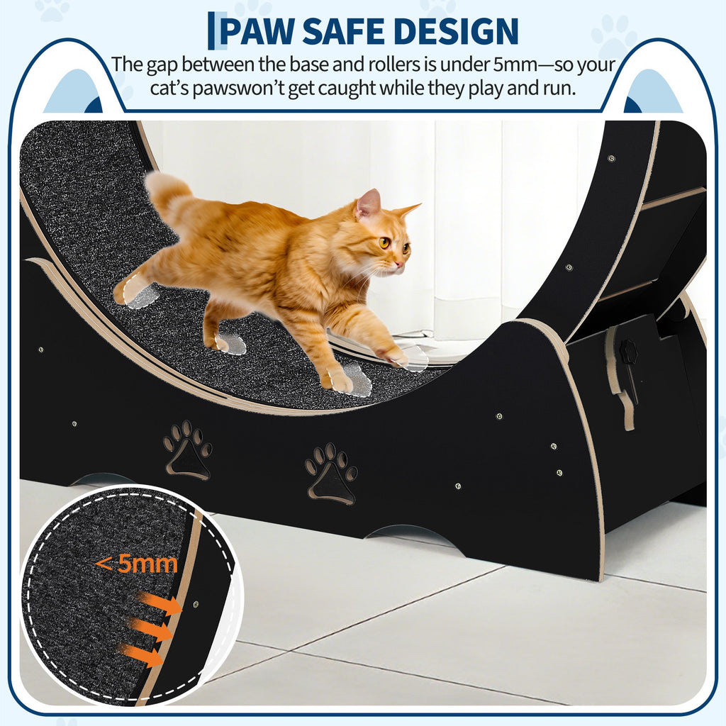 Garvee Large Wooden Cat Exercise Wheel Treadmill, 39" Indoor Running Wheel with Detachable Carpeted Track – Ideal for Cat Fitness, Training, Weight Loss, Black