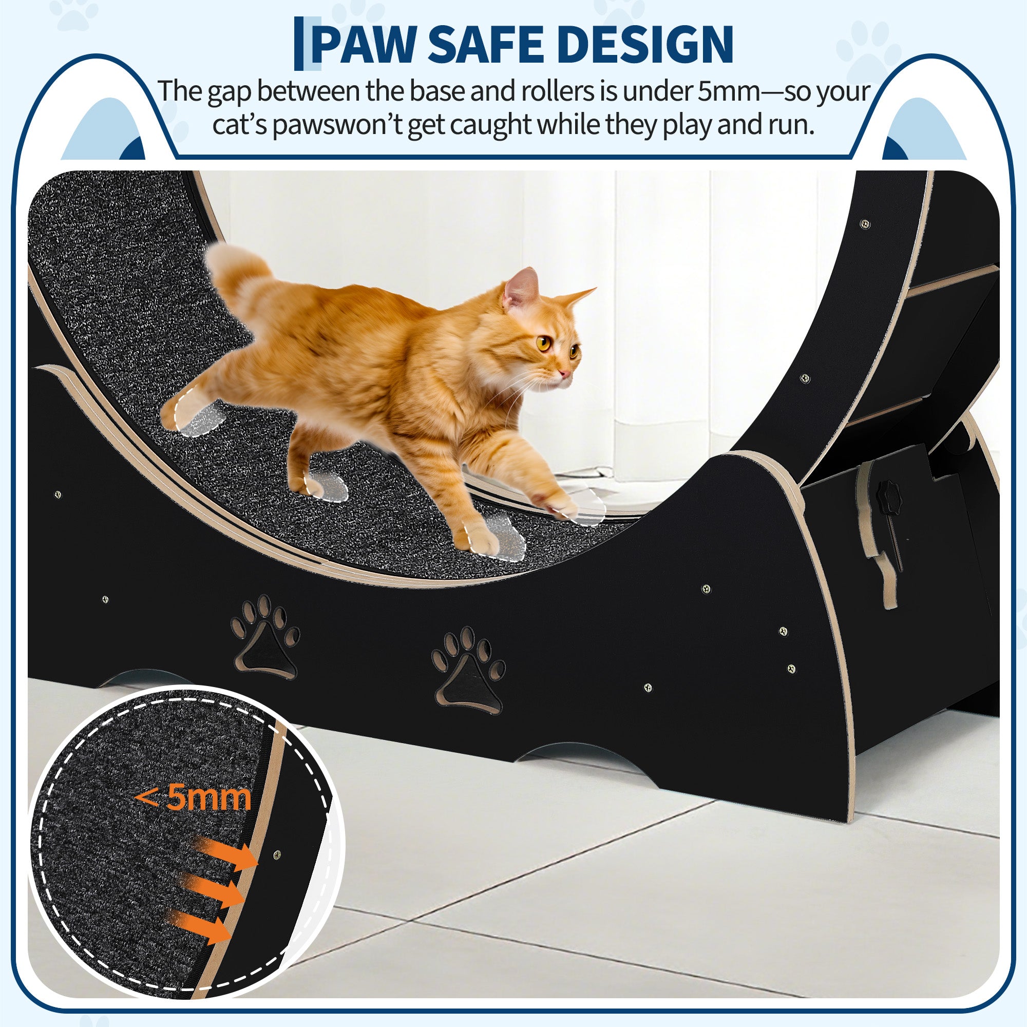 Garvee Large Wooden Cat Exercise Wheel Treadmill, 39" Indoor Running Wheel with Detachable Carpeted Track – Ideal for Cat Fitness, Training, Weight Loss, Black