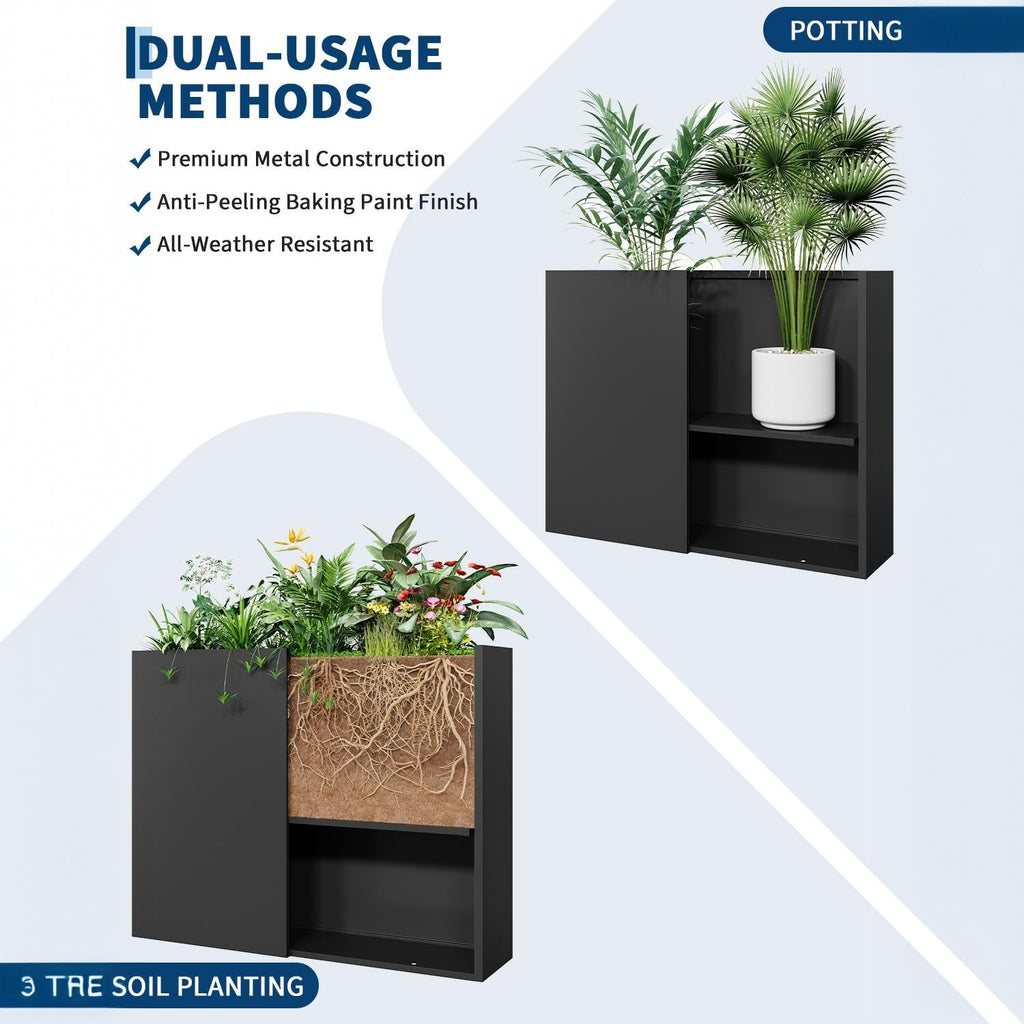 Garvee 38" x 10" x 30" Raised Garden Bed Planter, Heavy Duty Carbon Steel Elevated Planter Box with Removable Divider, Drainage Holes & Rust-Resistant Coating for Yard, Patio, Balcony & Garden, Black