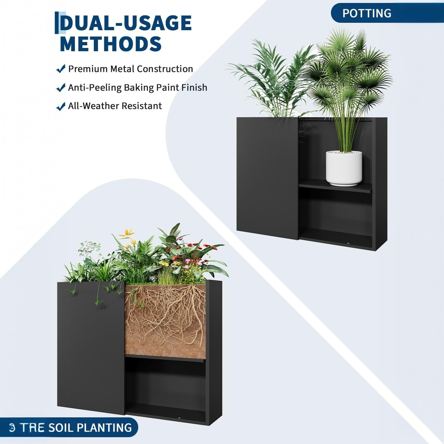 Garvee 38" x 10" x 30" Raised Garden Bed Planter, Heavy Duty Carbon Steel Elevated Planter Box with Removable Divider, Drainage Holes & Rust-Resistant Coating for Yard, Patio, Balcony & Garden, Black
