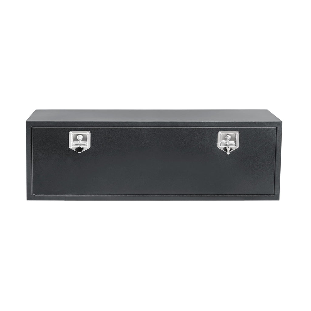 Garvee 48 x 16 x 13 in Black Steel Underbody Truck Tool Box with T-Handle fastener – Heavy Duty Weather-Resistant Storage Chest for Pickup Truck Bed, RV, Trailer, Black Base Silver Flower Spray Plastic, Underbody Tool Box