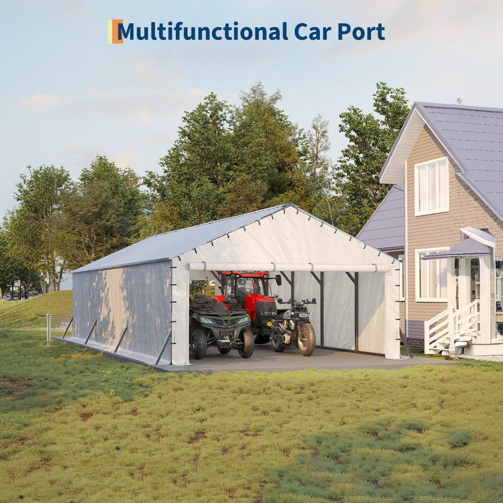 Garvee All-Weather Enclosed Steel Carport Garage – 20x30 FT Vertical Roof Shelter for Multiple Vehicles – Outdoor Storage for Full-Size Pickup Trucks, Boats, Tractors – Size: 20x30FT