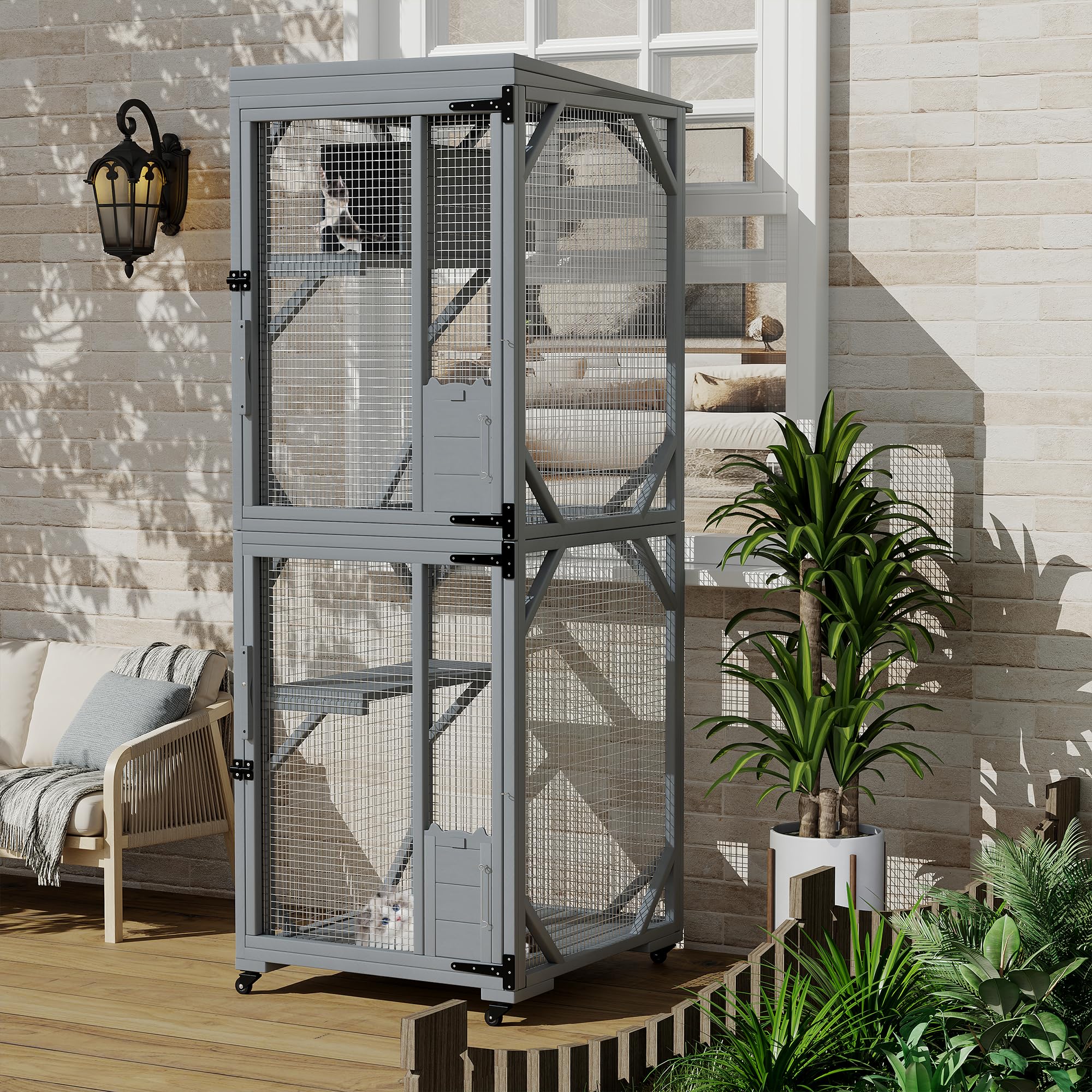 Garvee Outdoor Cats House with 4 Wheels, Walk-in Cat Cage, Catio Outdoor Enclosure Extra Large