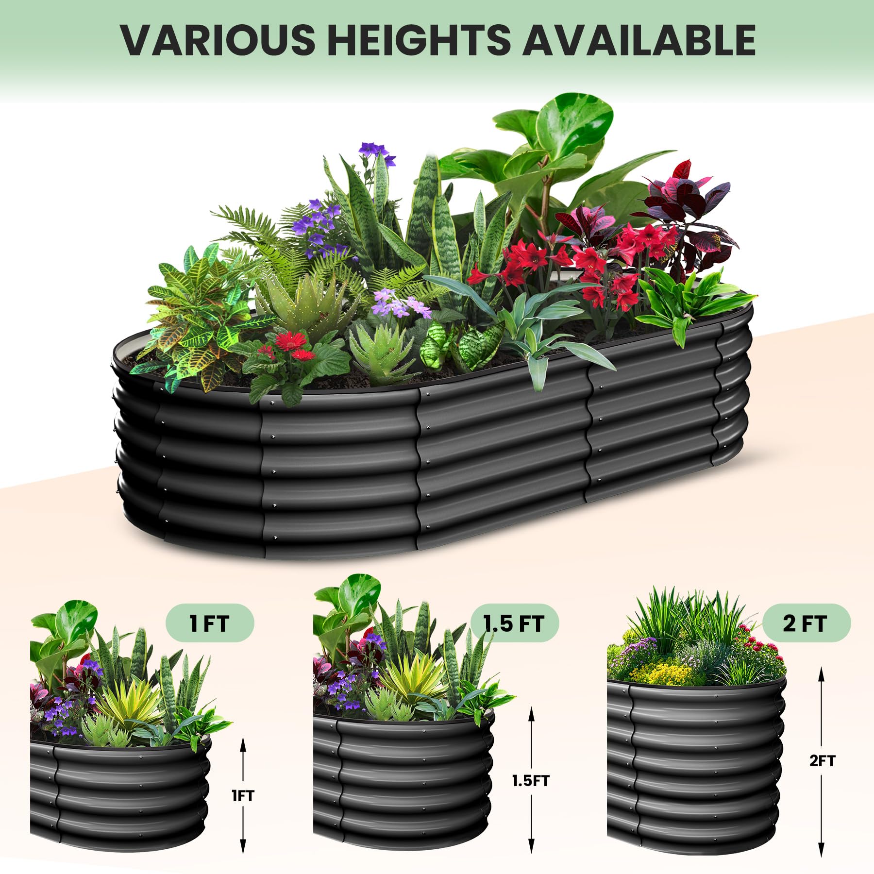 Garvee Galvanized Raised Garden Bed 8x2x1FT Rust-Resistant Durable Steel Open Bottom Design Metal Planter Box for Vegetables Flowers Outdoor Gardening