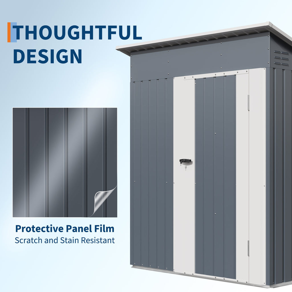 Garvee 5x3 FT Weather-Resistant Outdoor Metal Storage Outdoor Storage Unit – Lockable Doors, Vents & Spacious Backyard Organizer – Garden Tool, Lawn Equipment, Bike & Pool Supplies – Gray Color