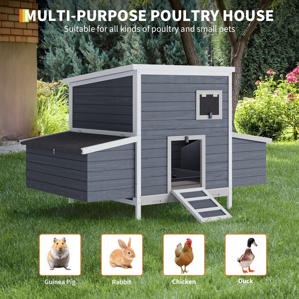 Garvee Large Wooden Small Animal House Outdoor, Weatherproof Pet Shelter for Rabbits, Chickens, Ducks & Small Pets with Nesting Box & Lockable Doors