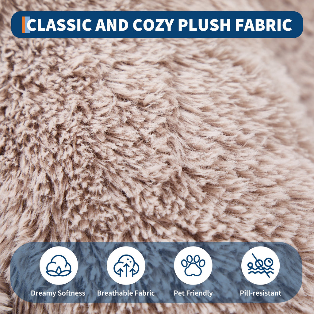 Garvee Orthopedic Memory Foam Dog Bed for Adults & Pets – Oversized Bean Bag Sofa, Washable Faux Fur Cover, Side Pocket, Waterproof, Calming Nap Couch for Living Room or Bedroom – Light Brown