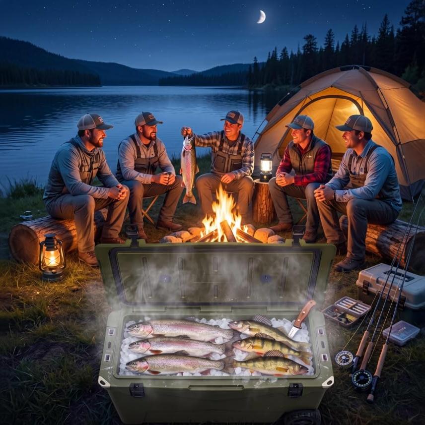 Garvee Extra-Thick Insulated Rolling Camping Cooler 110qt with Wheels - Large Portable Ice Chest Keeps Ice Up to 7 Days - For Food, Drinks, Beach, Picnic, Fishing, Boating - Military Grass Green - KUER-C-110 Military Grass Green GY06