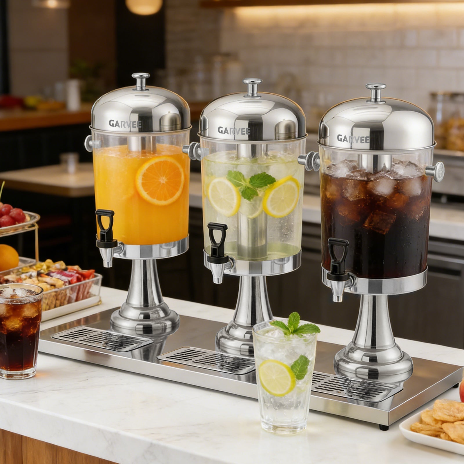 Garvee 6.6 Gallon Commercial Drink Dispenser, Stainless Steel Beverage Dispenser with Ice Core, Stand & Spigot for Cold Juice, Iced Tea and Lemonade at Parties & Weddings, Silver