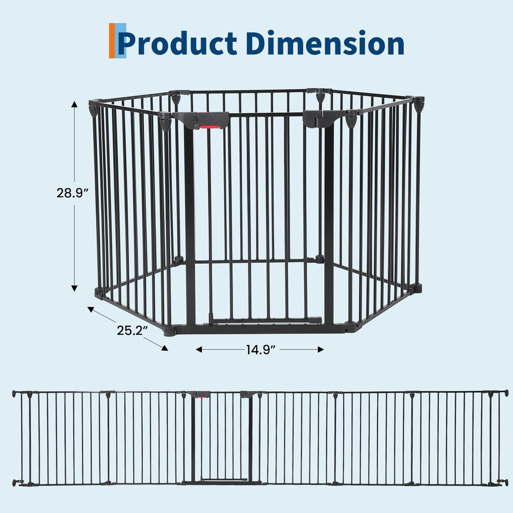 Garvee Adjustable Metal Pet Safety Gate, 6-Panel 29" High Collapsible Playpen with Lockable Door, Portable Indoor/Outdoor Barrier for Stairs, Doorways, RV, Camping, Yard, Garden, Black