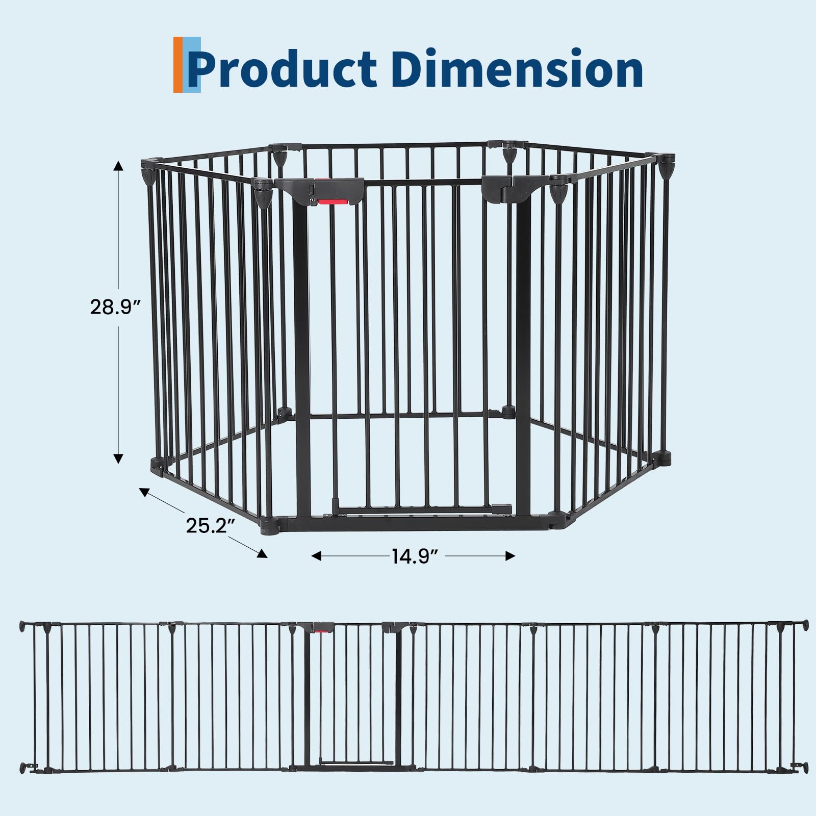 Garvee Adjustable Metal Pet Safety Gate, 6-Panel 29" High Collapsible Playpen with Lockable Door, Portable Indoor/Outdoor Barrier for Stairs, Doorways, RV, Camping, Yard, Garden, Black