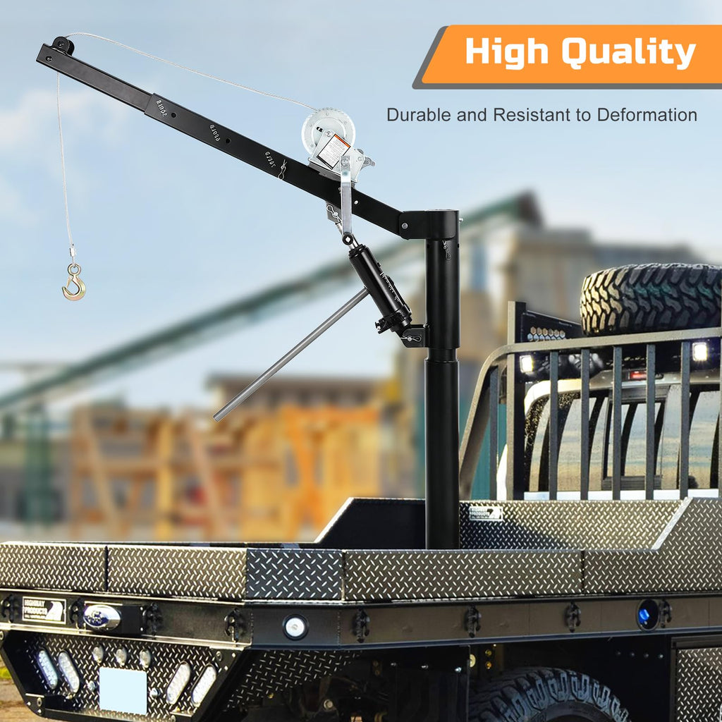 Garvee Pickup Truck Crane, 1000 lbs Capacity Hydraulic Hoist with 360° Swivel, Solid Steel Construction, and Adjustable Boom for Heavy-Duty Industrial Lifting, Black
