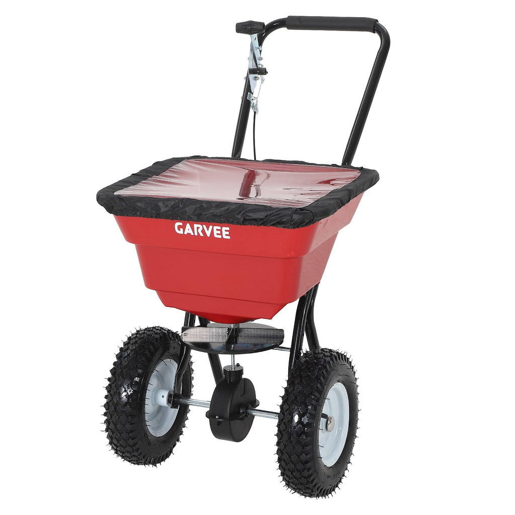 Garvee 80 lb Push Broadcast Spreader, Walk-Behind Lawn & Garden Spreader with 29 L Hopper, 0–12 ft Coverage, 13" All-Terrain Wheels & 20-Level Flow Control for Seed, Fertilizer, Salt & Ice Melt, Red