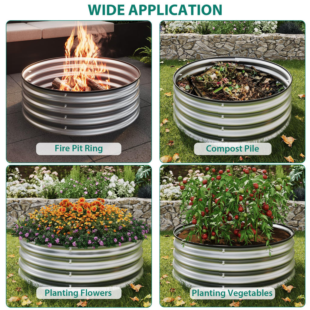 Garvee Round Raised Garden Bed, 2 Pcs 2 x 1.5ft Galvanized Raised Boxes with Rust, Corrosion Protection, Easy Assembly, Safe Edge, Metal Garden Bed Kit for Planting Vegetables, Fruits, Flowers