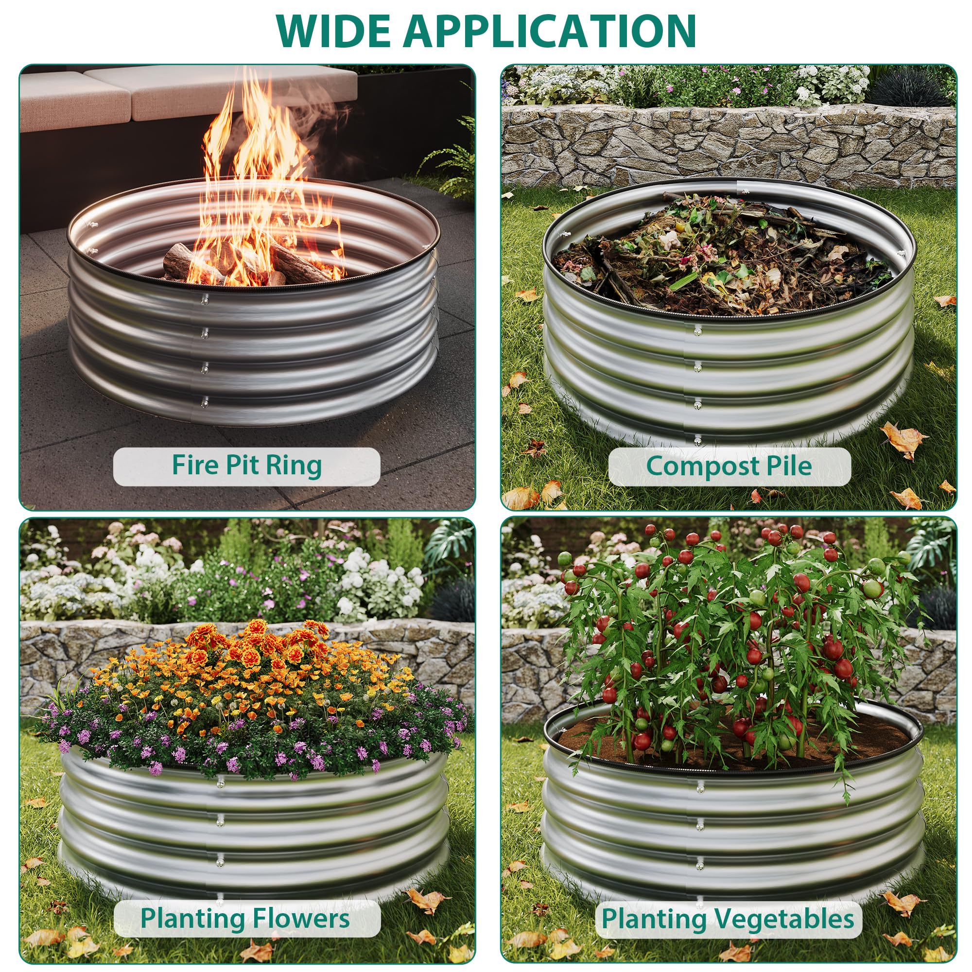 Garvee Round Raised Garden Bed, 2 Pcs 2 x 1.5ft Galvanized Raised Boxes with Rust, Corrosion Protection, Easy Assembly, Safe Edge, Metal Garden Bed Kit for Planting Vegetables, Fruits, Flowers