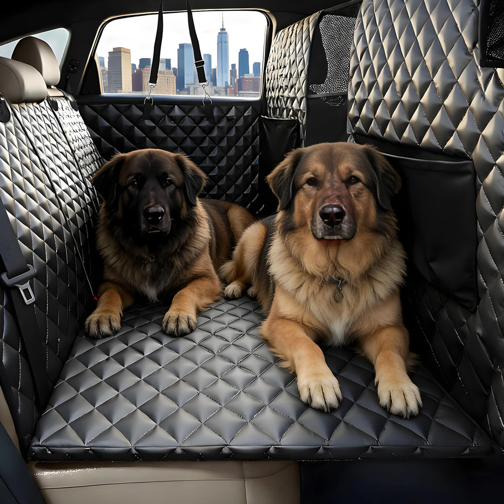 Garvee Back Seat Extender for Dogs, Hard Bottom Dog Seat Cover, Holds Up to 400 LB, Waterproof Backseat Cover Pet Hammock for Car, SUV, Truck, Easy to Use & Clean, Black