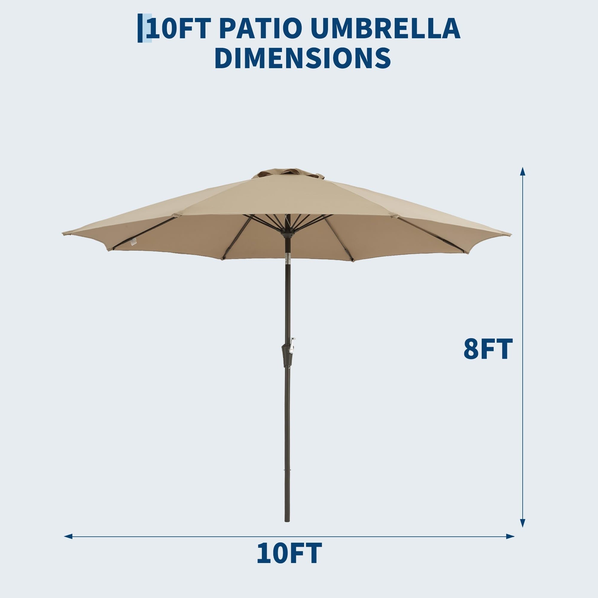 Garvee 10FT Outdoor Patio Umbrella, Outdoor Table Umbrella with Push Button Tilt and Crank, Market Umbrella with 8 Sturdy Ribs, UV Protection Waterproof for Garden Backyard Deck Pool, Brown