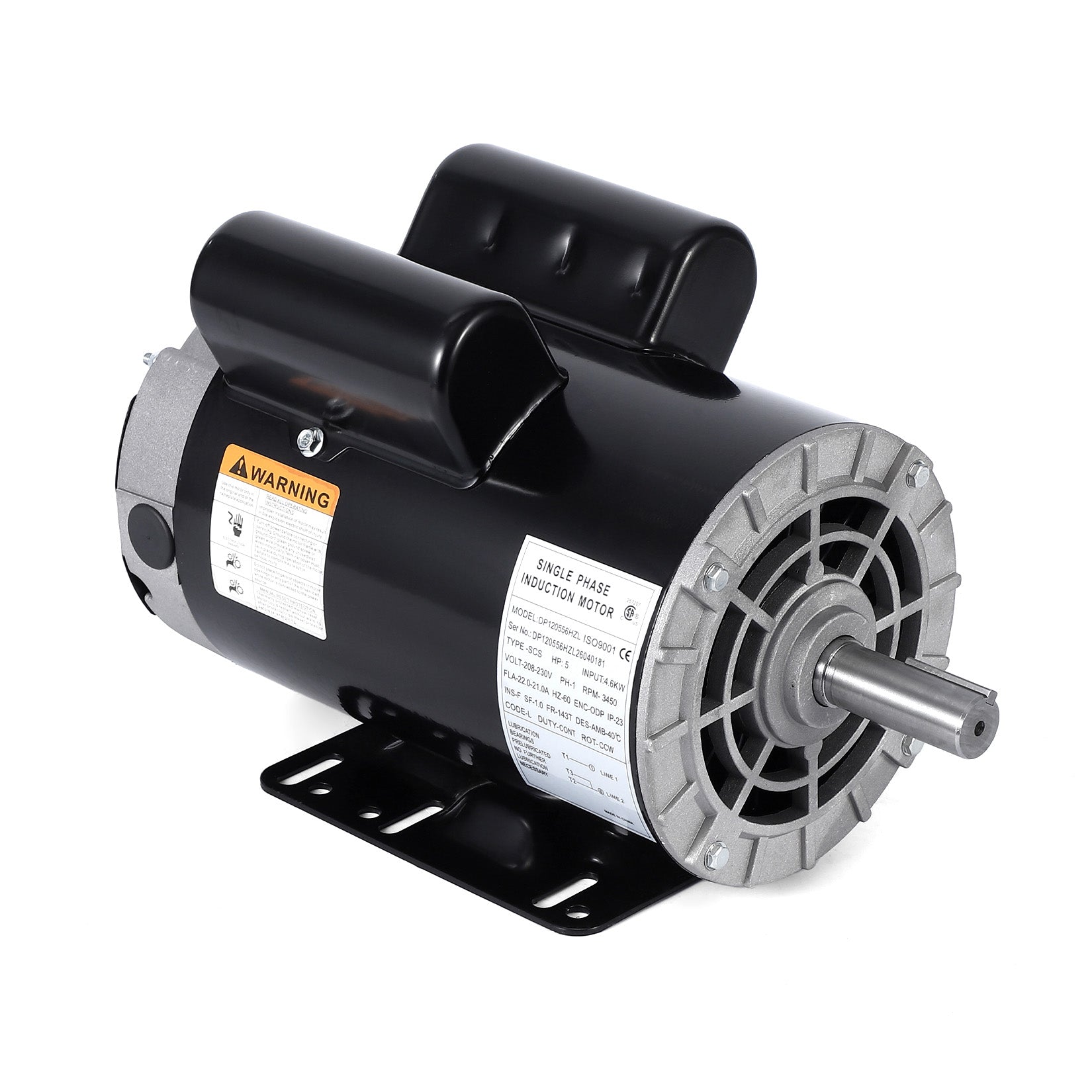 Garvee Heavy Duty Electric Air Compressor Motor – 5HP SPL, 230V, 56 Frame, 3450 RPM, 7/8" Shaft, Dual Rotation, ODP, Continuous Duty – Industrial, Workshop, Garage, Farm Replacement – Compatible with DP120556HZL – Specs: 5HP DP120556HZL
