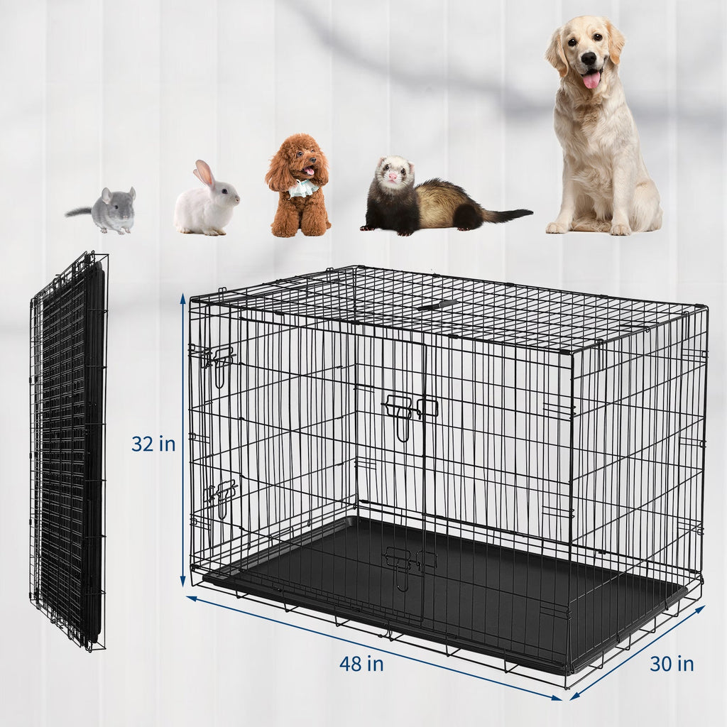 Garvee Collapsible Metal Wire Cage for Small Animals - Thickened Mesh Floor, Leak-Proof Removable Tray, Double Door, Rust-Resistant - For Rabbits, Guinea Pigs, Ferrets, Cats, Chinchillas, Rats - Size: 121×76.5×81cm
