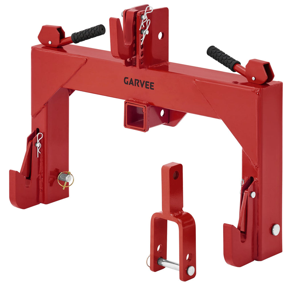 Garvee Heavy-Duty 3-Point Quick Hitch Adapter with 2" Receiver – Reinforced Rib – 3000 lbs Lift – No Bushing Needed – 5-Level Adjustable Bolt – Category 1 Tractor Attachment – Durable Metal – Red Powder Coated Finish