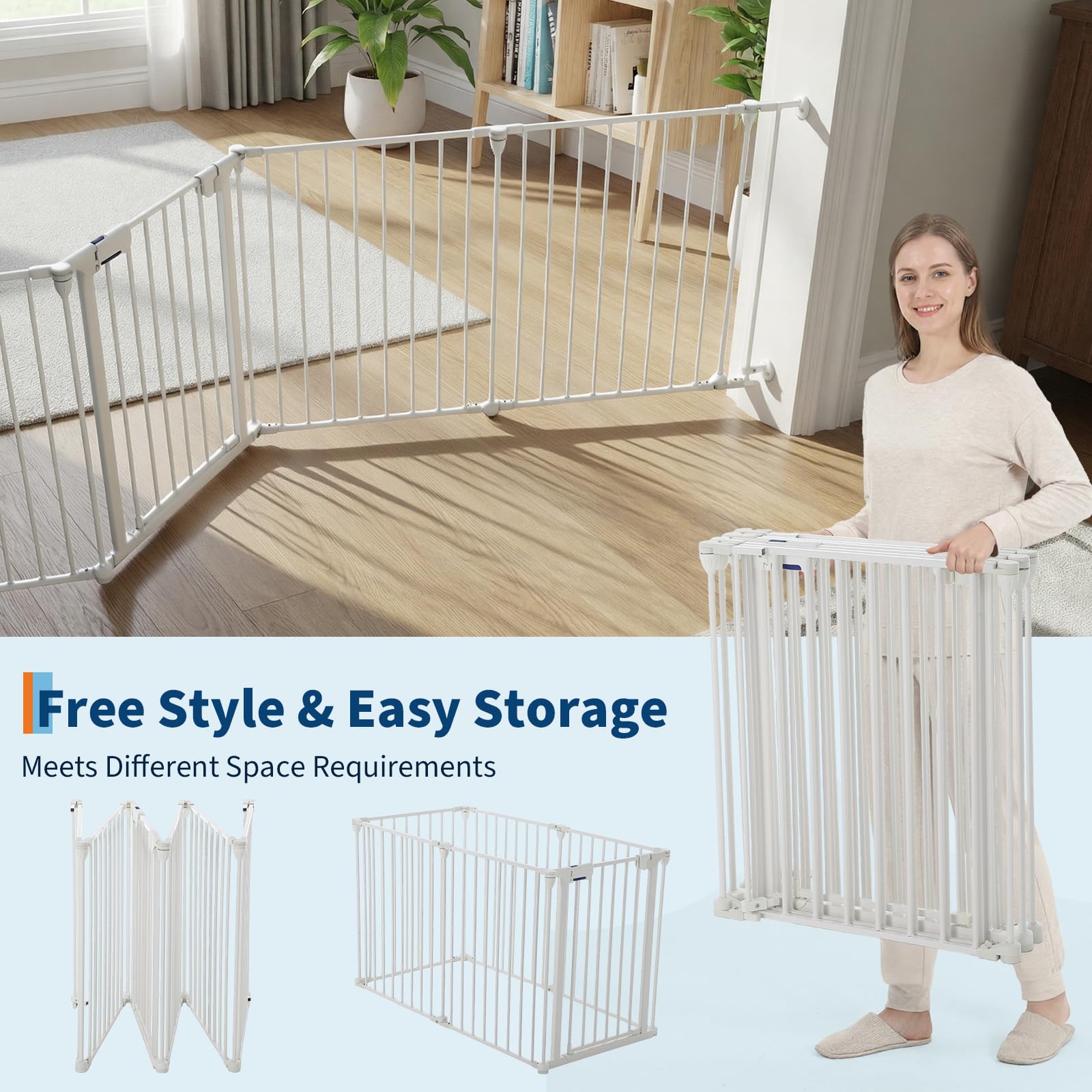Garvee Adjustable Metal Pet Safety Gate, 6-Panel 29" High Collapsible Playpen with Lockable Door, Portable Indoor/Outdoor Barrier for Stairs, Doorways, RV, Camping, Yard, Garden, White