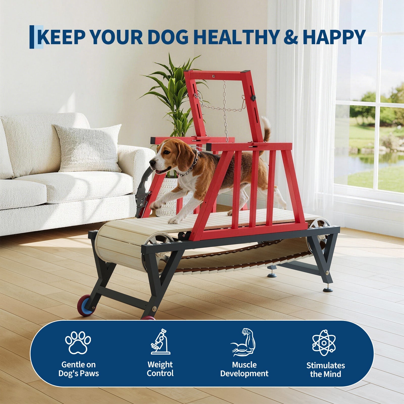 Garvee Heavy Duty Dog Treadmill for Large and Medium Breeds – Carbon Steel Slatmill, 3 Adjustable Ramps, Brake – Non-Powered Indoor & Outdoor Canine Fitness – Red