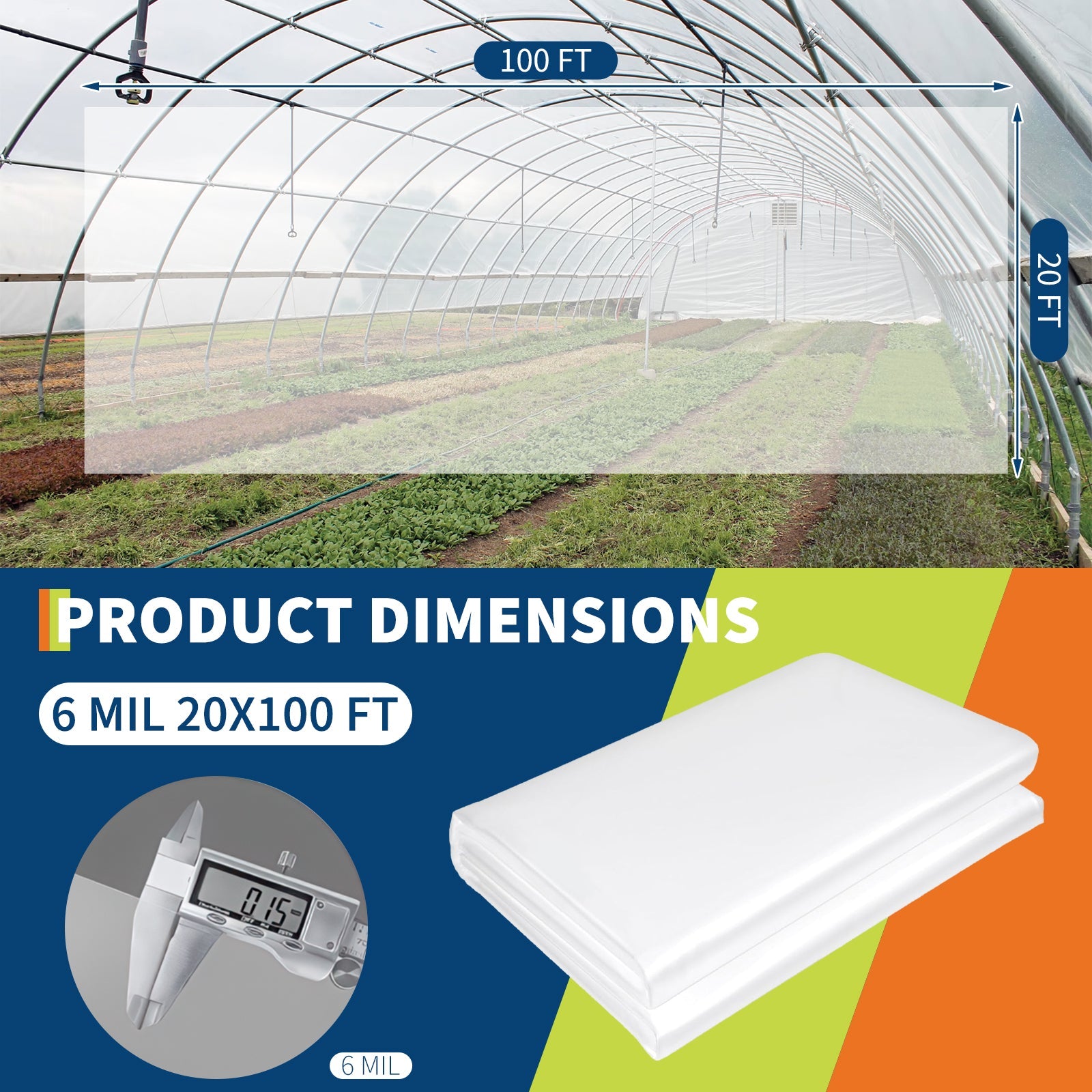 Garvee 20 x 100 FT 6 Mil Greenhouse Plastic Sheeting, Clear UV-Stabilized LDPE Film with 2-Year Anti-Aging Treatment for Garden, Farm, Painting & Storage