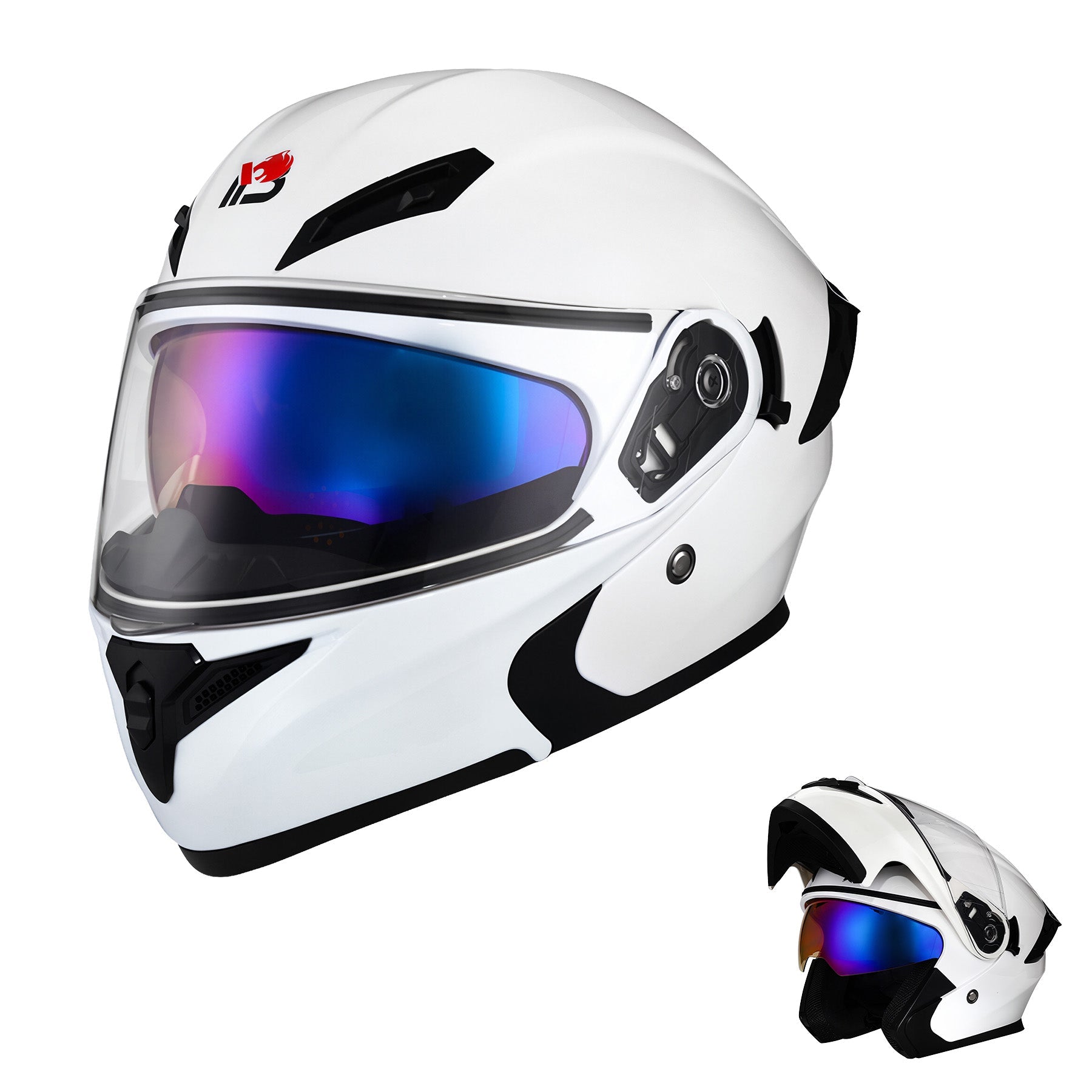 Garvee Full Face Motorcycle Helmet Dual Visor - DOT ABS Shell Adult Motorcycle Helmet for Men Women Off Road Street Bike Motocross ATV, Bright White, XXL