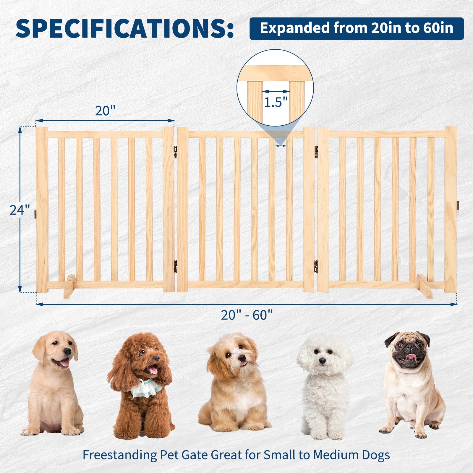 Garvee Wooden Freestanding Dog Gate, Collapsible Pet Gate with Support Feet, Indoor Dog Fence for The House,Doorways, Stairs，Expandable Pet Fence -3 Panel H:24”