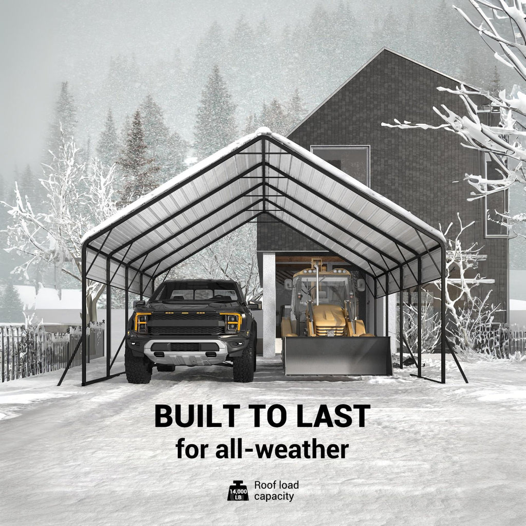 Garvee Metal Carport 20' × 20' × 13', 400 Sq.Ft 2-Car Steel Shelter, 800 lb Heavy-Duty Frame for Snow, Trucks, Boats & Tractors