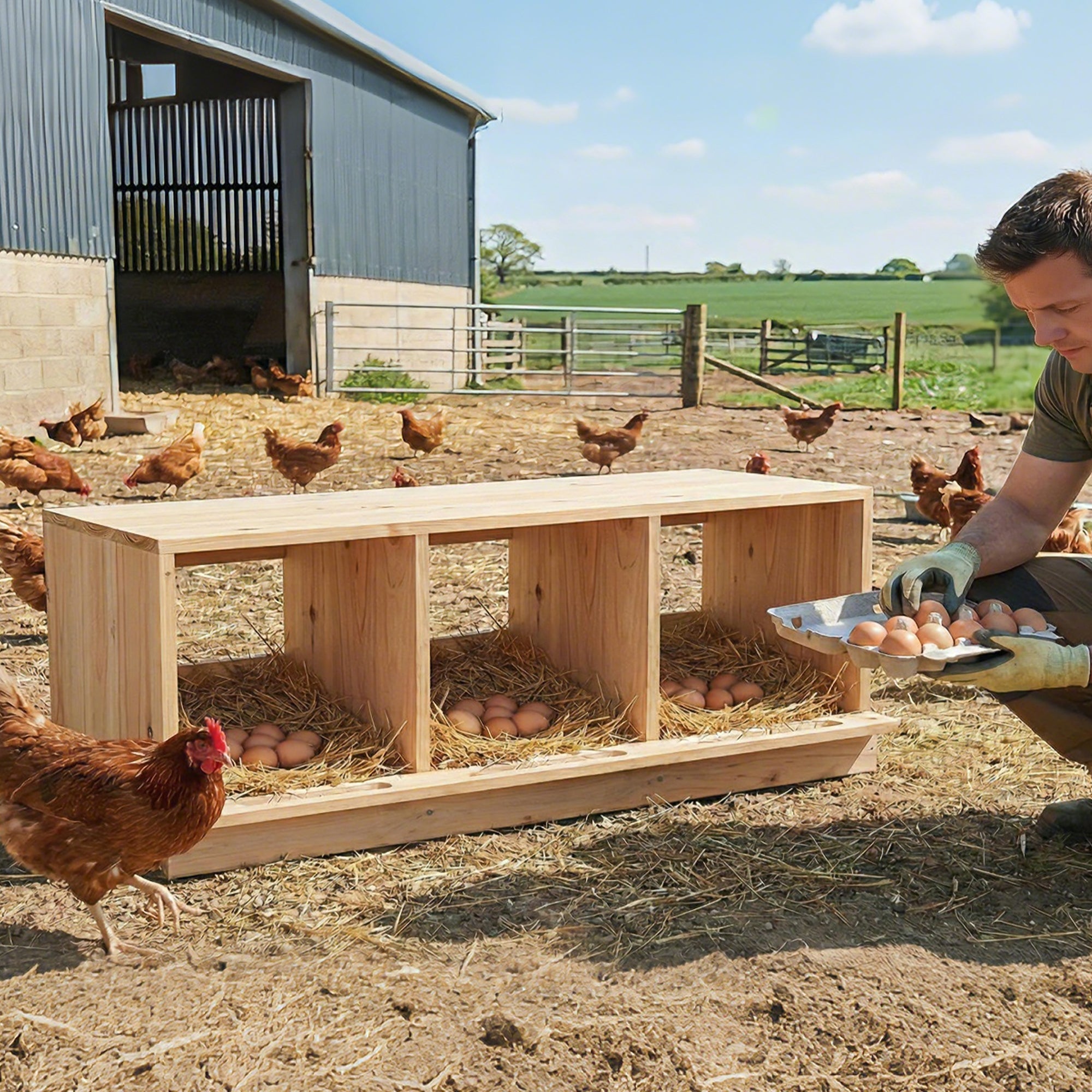 Garvee Heavy Duty Wooden Chicken Nesting Box – Easy to Assemble, Robust Single Layer Construction, Three Compartments for Hens and Ducks – Perfect for Poultry Houses and Farms, 3-Compartment Single Layer