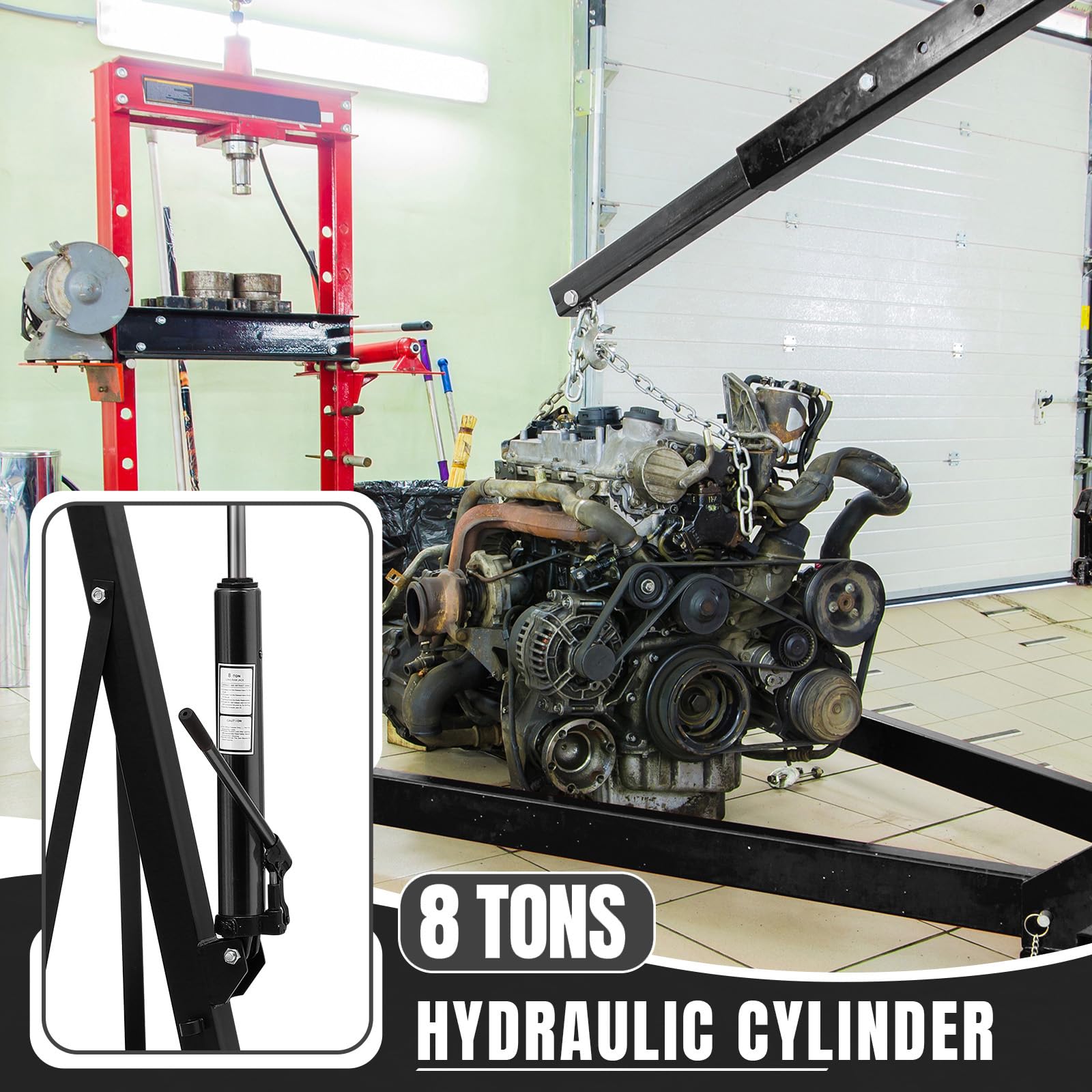 Garvee 2 Ton Folding Hydraulic Engine Hoist Cherry Picker – 4400 lbs Heavy Duty Shop Crane with Telescopic Boom, 6 Casters – Engine Lift for Garage Workshop Auto Repair – Color: Black | Packaged