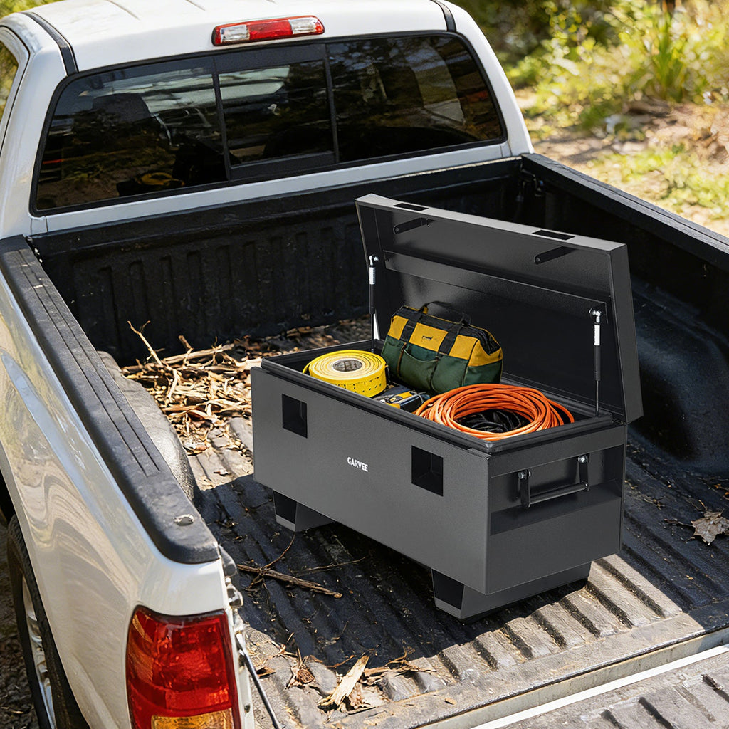 Garvee 36"x 16"x 18" Heavy-Duty Steel Truck Bed Tool Box - Lockable Waterproof Jobsite Chest with Removable Feet, Side Handles, and Dual Locks, Black with Silver Floral Spray Coating, Ideal for Trucks, Trailers, and Garages, Black