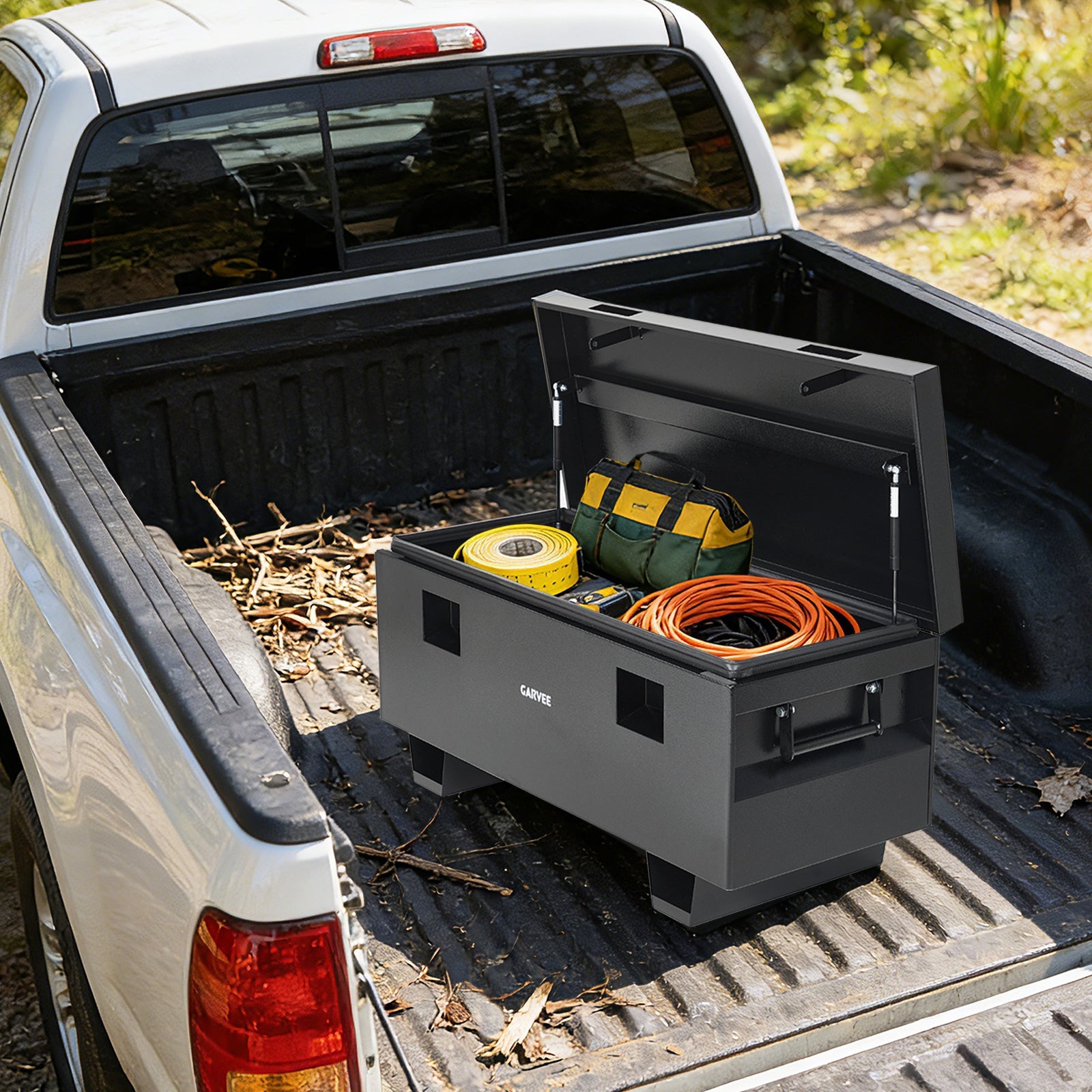 Garvee 36"x 16"x 18" Heavy-Duty Steel Truck Bed Tool Box - Lockable Waterproof Jobsite Chest with Removable Feet, Side Handles, and Dual Locks, Black with Silver Floral Spray Coating, Ideal for Trucks, Trailers, and Garages, Black
