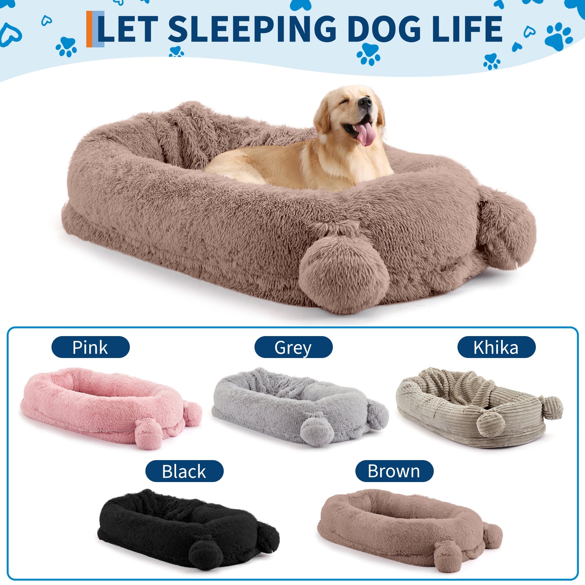 Garvee Human Dog Bed, 71 in x45 in x12 in Large Dog Bed with Blanket, Storage Pockets, Portable Handle, Removable Cover, Human Size Pet Bed for Adult, Khaki