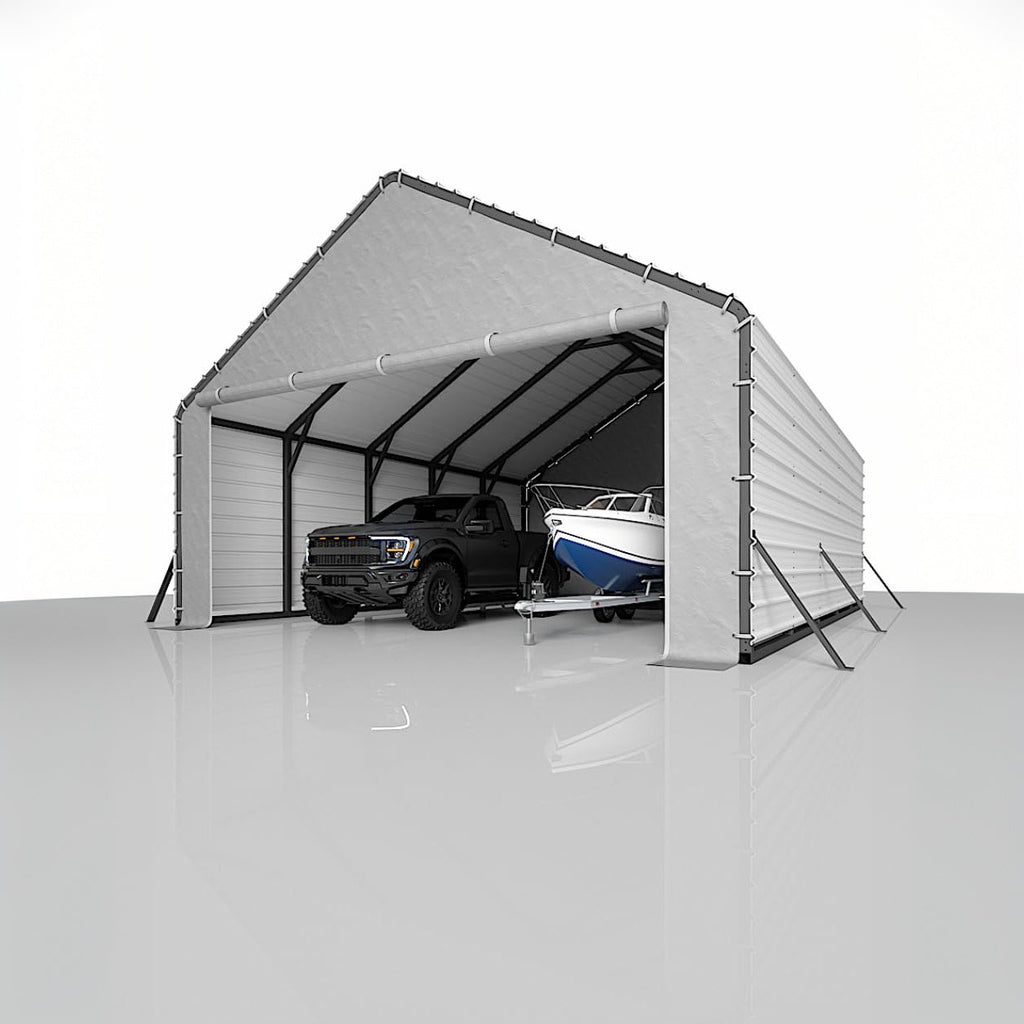 Garvee Heavy Duty Zippered Door Panels for Metal Carports – Weatherproof Tarp with Ball Bungees, Easy Install, Secure Fit – Replacement Doors for 20x25ft & 20x20ft Shelters, Grey, 20FT Width