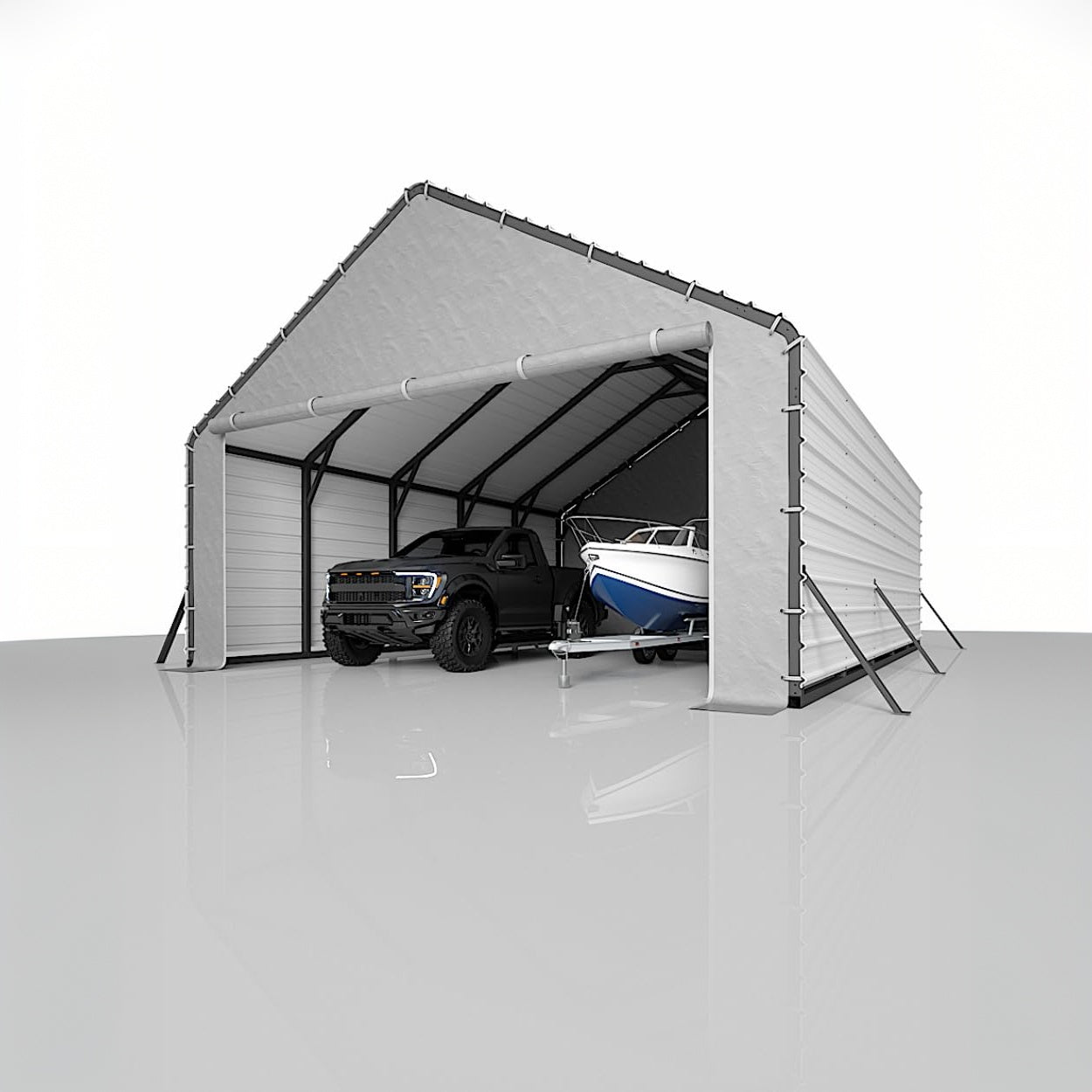 Garvee Heavy Duty Zippered Door Panels for Metal Carports – Weatherproof Tarp with Ball Bungees, Easy Install, Secure Fit – Replacement Doors for 20x25ft & 20x20ft Shelters, Grey, 20FT Width