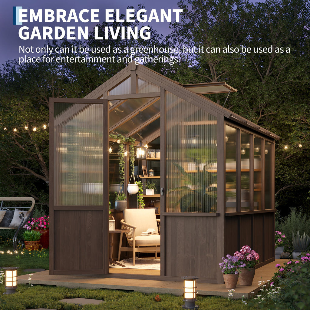 Garvee Spacious 6x8 FT Walk-In Wooden Greenhouse for Outdoors – Heavy Duty Spruce Frame, Durable PC Panels, Adjustable Roof Vents, Lockable Door – Outdoor Storage for Garden, Patio, Lawn – 6x8 Vintage Color